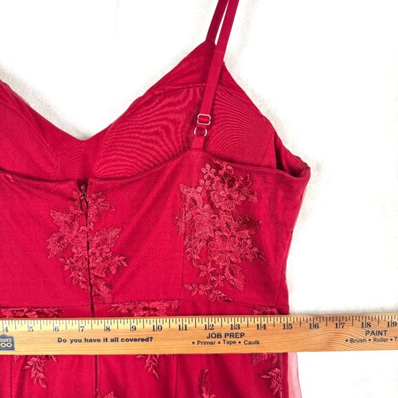 Guess Embroidered Floral Layered Lace Asymmetrical Mini Slip Dress Womens 8 Red - Picture 9 of 11